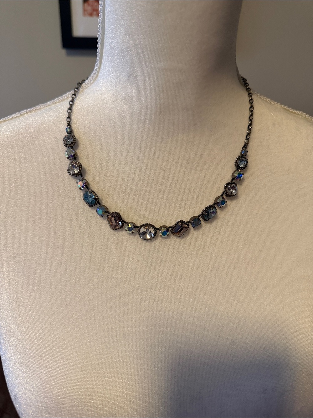 Sorrelli Iridescent Blue and Gray Crystal Station Necklace